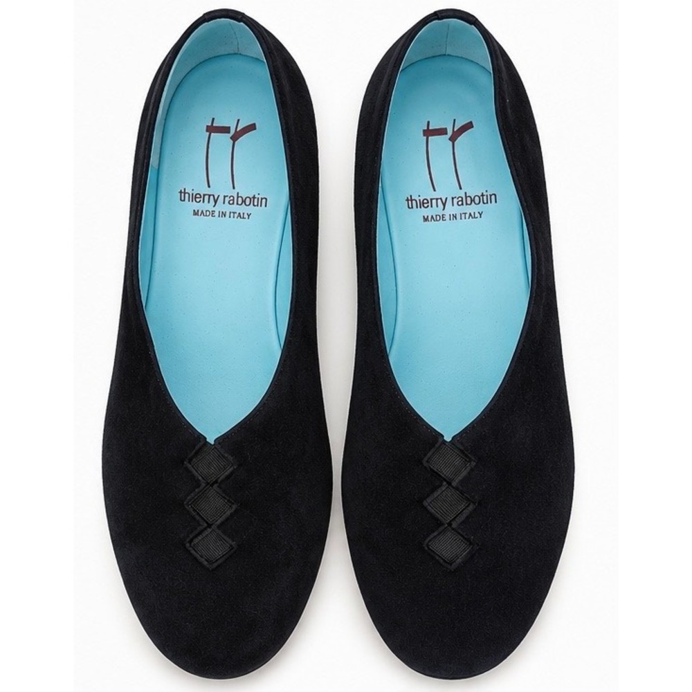 Thierry Rabotin Black Suede Ribbon Detail Loafers Made in Italy Size 41